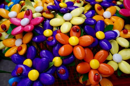 Colorful confetti flowers make by hand in the village of Sulmona in Abruzzo.